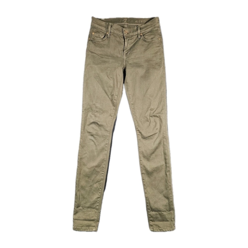 7 For All Mankind The Skinny Jeans Womens 26 Olive Green Stretch USA